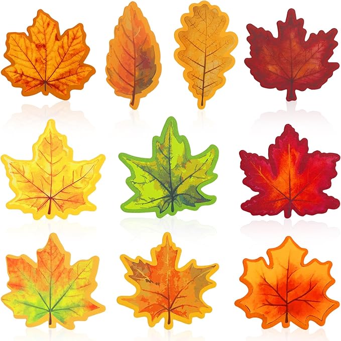 30 Pack 1200 Sheets Fall Maple Leaves Sticky Notes Colorful Autumn Leaves Self-Adhesive Notepads Thanksgiving Memo Pad Message Reminder for Office Home School Supplies