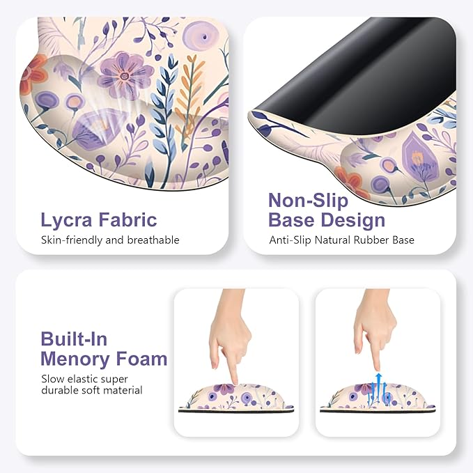 Cute Desk Mat, 4in1 Large Mouse Pad with Wrist Rest, Desk Matt for Desktop, Deskpad Mat, Anti-Slip XXL Computer Ergonomic Mousepad with Wrist Support for Keyboard and Mouse I Retro Purple Floral