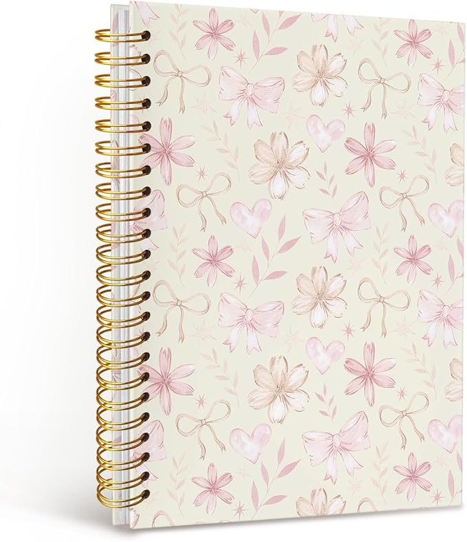 MOFUYU Cute Notebook for Girls,Coquette Bow Hardcover Spiral Notebook,Pastel Yellow Floral Journal A5,Pretty Gift for Teen Girls or Students