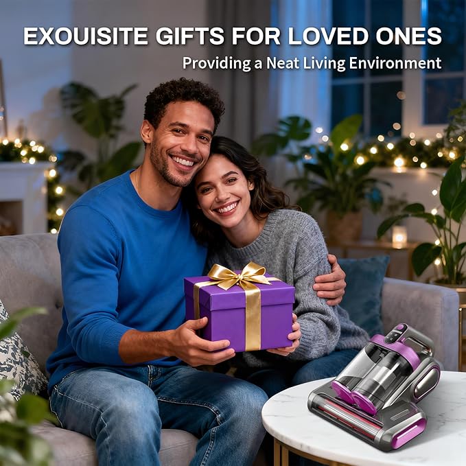 SRGARH Cordless Mattress Vacuum Cleaner, 16kpa Bed Vacuum Cleaner with 253.7nm Uv-C Light & Ultrasonic Tech Dual Bins for Dust & Widen Suction Port 120w for Bed Sofa & Pet Hair(Purple)
