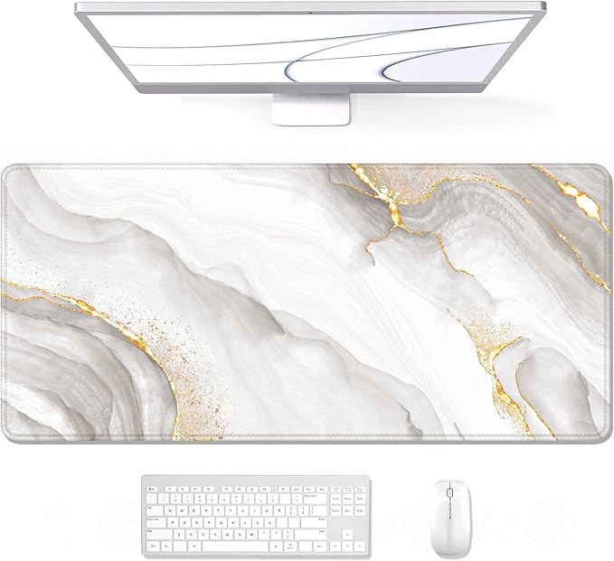 Auhoahsil Large Mouse Pad, XXL Gaming Mousepad, Desk Mat for Desktop, Thick Rubber, Big & Long Size, Stitched Edges, Full Desk Pad for Laptop & Computer, Extended 31.5 x 11.8 in, Gold Gray Marble