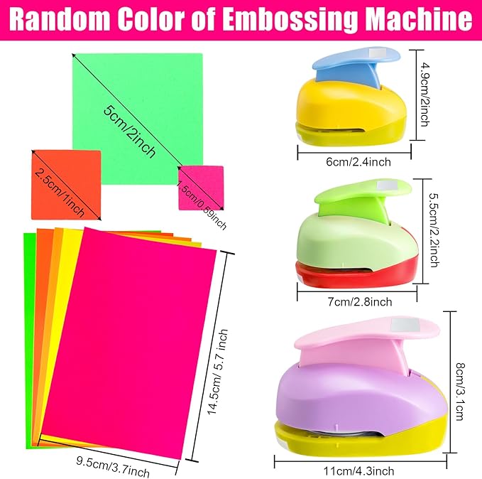 Chengu 3 Pack Craft Hole Punch 2,1 and 5/8 Inch Punch Paper Punchers with 10 Pcs Sticker, Cutter for Card Making Scrapbook DIY Albums Photos Office Supplies(Square)