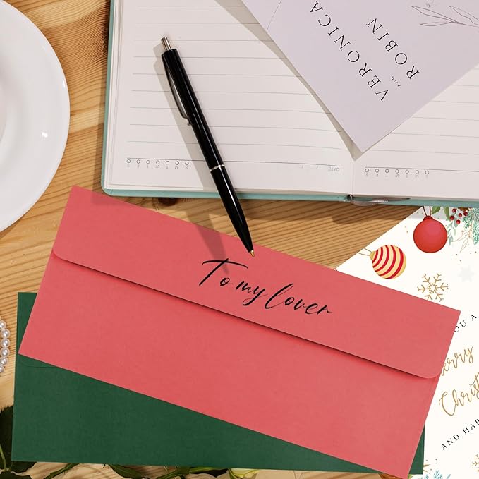 50 Pack Christmas Red and Dark Green #10 Business Envelopes, Standard Envelopes Self Seal, 4 1/8 x 9 1/2 Inch Letter Size Business Mailing Envelopes for Baby Shower Wedding Birthday