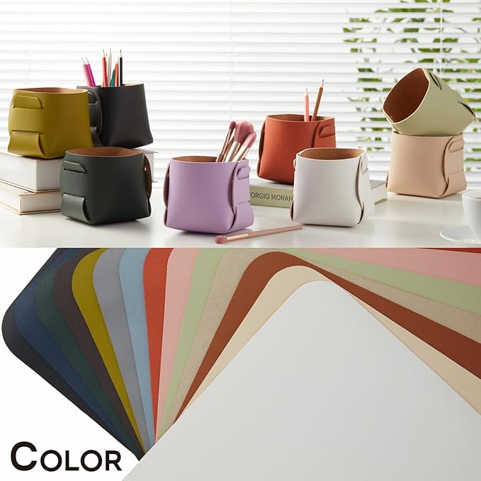 HOMIEAZICOZI 2-Pack Cork Leather Desk Accessories Storage - Pencil Pen Holder - Makeup Brush Holder Organizer - Stylish Addition to Home Decor (Dark Blue)