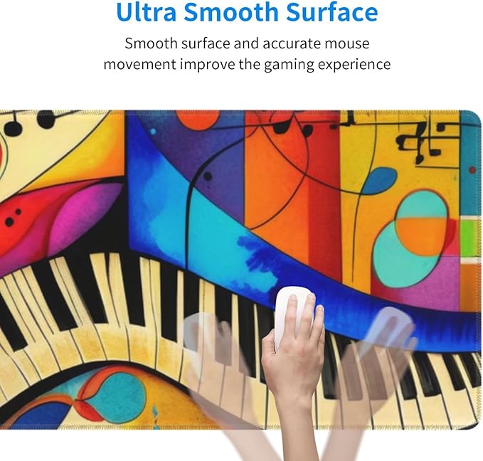 Gaming Mouse Pad, Large Non-Slip Rubber Base Mousepad, Keyboard Mouse Mat, Desk Pad with Stitched Edges, 31.5x11.8inch, Abstract Paino