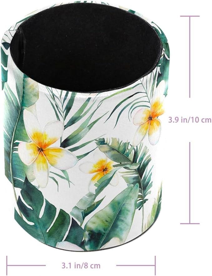 Pen Holder For Your Desk, Pencil Holder Organizes All Pens, Watercolor Plumeria Flowers Palm Tree Pen Cup For Your Office Decor