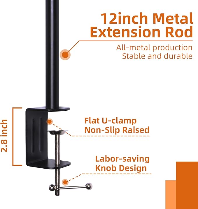 Hypool Desk Lamp w/A19 E26 LED Bulb for Home Office Eye-Caring Metal Extra Tall Swing Arm High Intensity Clamp Flexible Gooseneck Side Table Working Reading Computer Workbench 5000K White Light