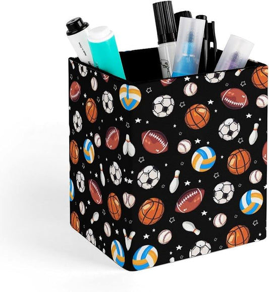 Square Pen Holder & Pencil Organizer for Desk - Office Storage Organizer, Markers/Makeup Brushes/Scissors Holder, Compact Desk Decor Accessories for Home Classroom School(Balls)