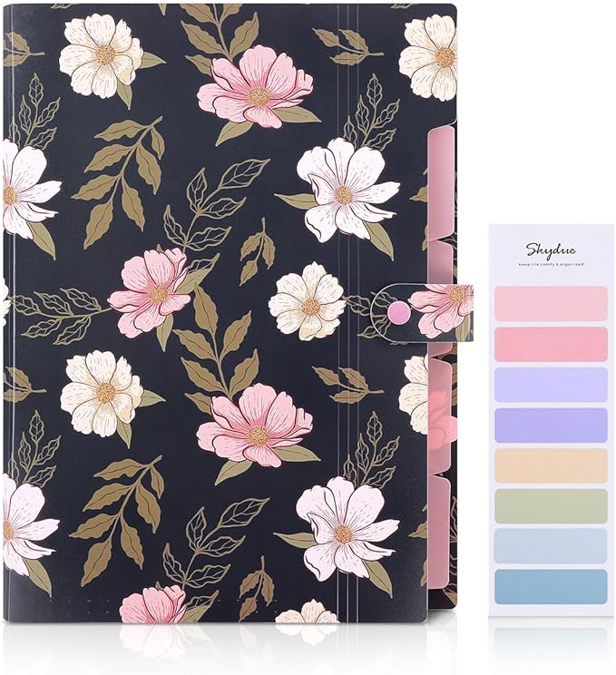 SKYDUE Expanding File Folder with 5 Pockets, Accordion File Organizer,Portable Receipt Paper Documents Organizer,Letter Size Filing Folder School Office Supplies,Navy Blue