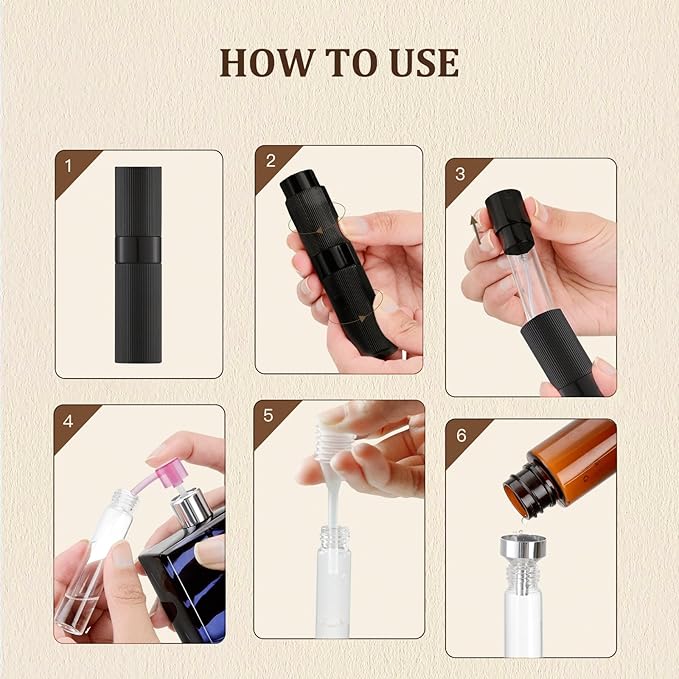 LISAPACK Perfume Travel Refillable Bottle - Atomizer Cologne Spray for Men Portable - Mini Sprayer Empty for Refill - Small Size 8ML Striped (Black, Silver, Pink)