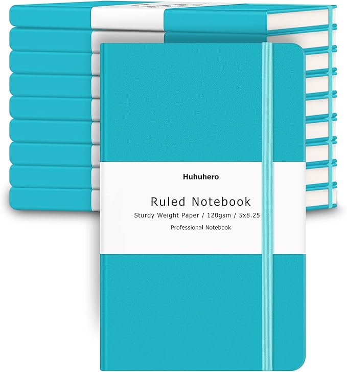 Huhuhero Notebook Journals, Ruled Journal for Writing, Premium Thick Paper Lined Hardcover Notebooks Bulk for Office School Note Taking College School Supplies 5"×8.25" (10, Teal)