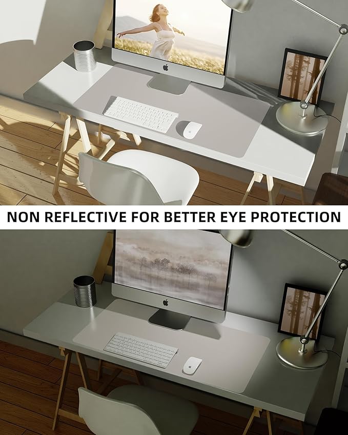 Leather Desk Pad Protector,Mouse Pad,Office Desk Mat, Non-SlipPU Leather Desk Blotter,Desk matt for Desktop,Waterproof Keyboard mat for Office/Home/Decor (Light Grye,31.5" x 15.7”