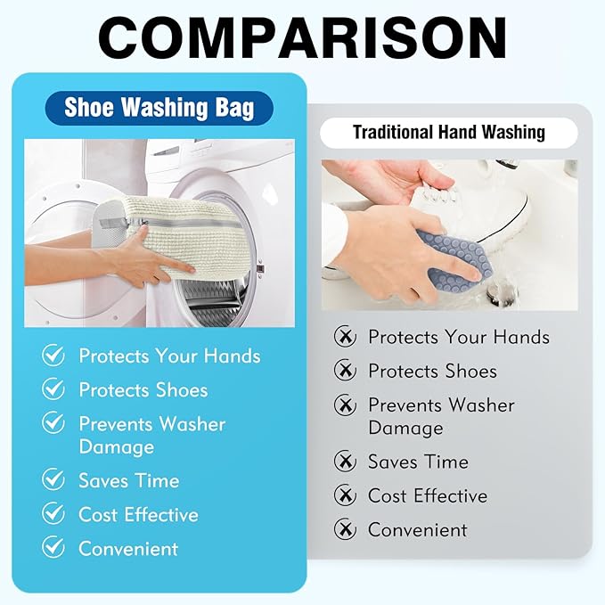 Shoe Washing Machine Bag Upgrade Version Laundry Shoe Bag for Washer and Dryer 100% Safe and Easy Shoe Cleaning 1 Pair (Beige, One Size)