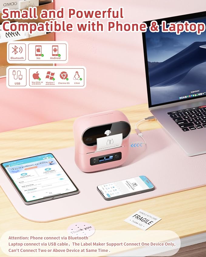 Phomemo M220 Bluetooth Label Maker Machine,Label Printer for Small Business, Office, Home & School, Portable Label Maker with 700+ Templates,400+ Fonts,6000+ Icons, Compatible with Phone, PC