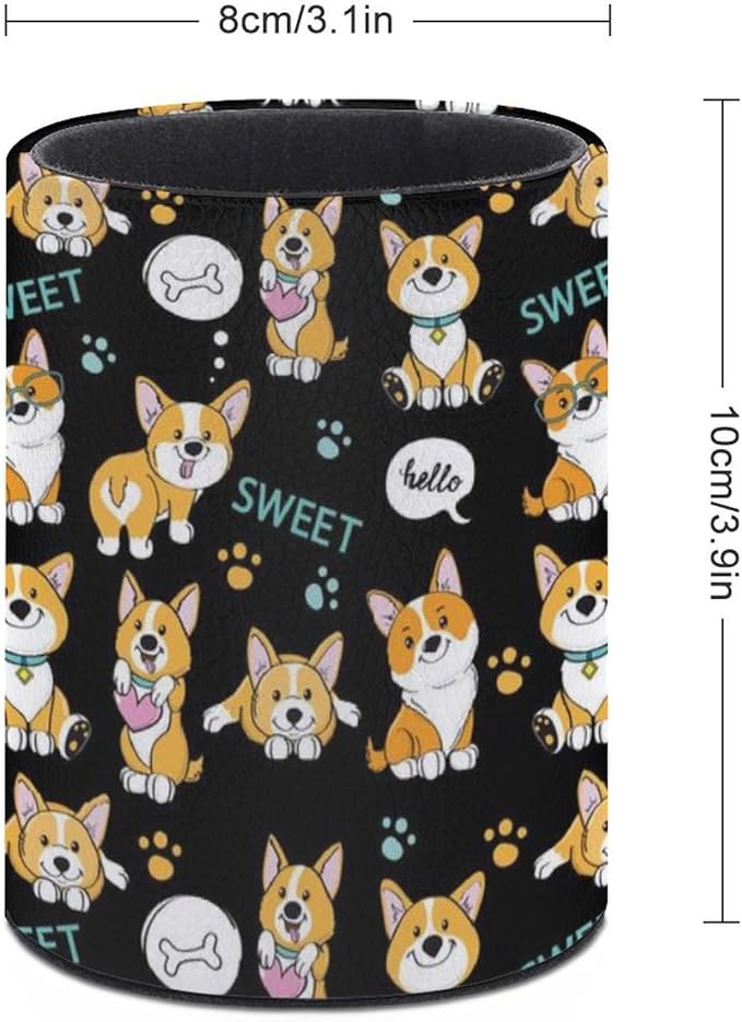 Cute Corgi Pen Holder Pencil Organizer Cute Pencil Cup Desk Decor Makeup Brush Holder PU Multifunctional Office Suppliesfor Home Classroom School