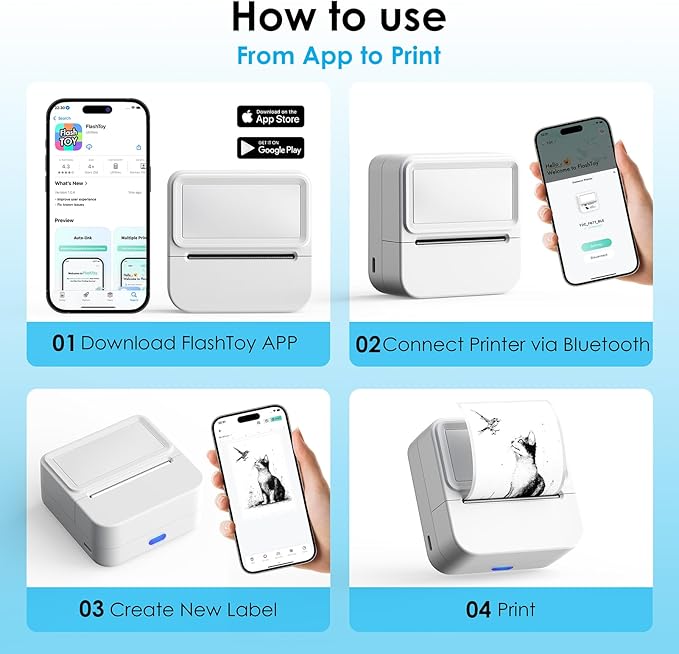Bluetooth Sticker Printer with 1 Roll of Sticker Paper, Y2C Mini Sticker Maker Machine, Pocket Thermal Label Maker Machine with Tape for DIY, Notes, Label – Ideal Gift for Kids&Student, White