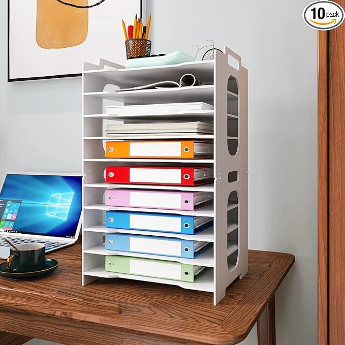 Natwind Office Paper Organizer for Desk Desktop Organizer File Holder Office Desk Organizer Letter Tray & Paper Holder Document Storage Rack for Home Office School 10-Tier