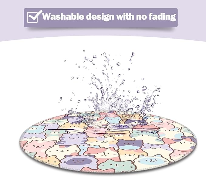 Round Cute Cat Mouse Pad, Small Kawaii Funny Cat Design Mousepad, Laptop Computer Office and Gaming Desk Mat for Girl, 7.9x7.9x0.12in(02-Cat)