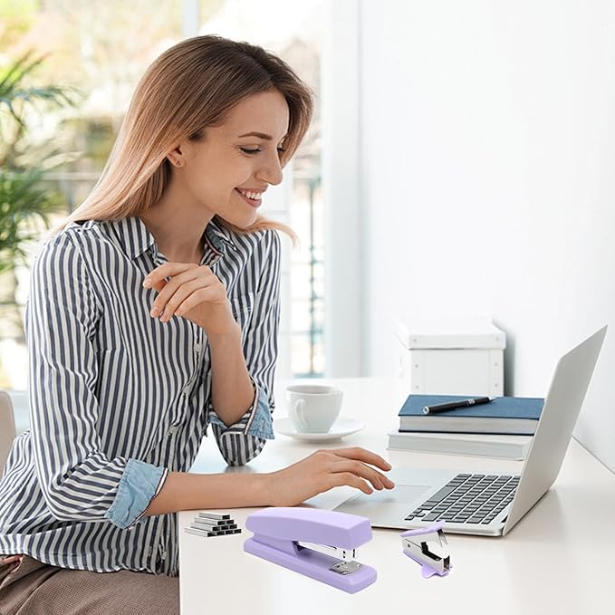 Purple Office Stapler, 25 Sheet Capacity with 2000 Staples and Staple Remover, Desktop Stapler,Purple Office Supplies for Students and Office Clerks
