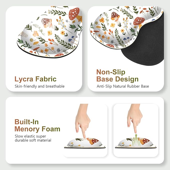 Desk Mat Gaming Mouse Pad, Cute Desk Matt Keyboard Wrist Rest for Desktop, Anti-Slip Mousepad w/Stitched Edges, XXL Large Mouse Pad with Wrist Support for Desk Computer I Mushroom Plant Leave