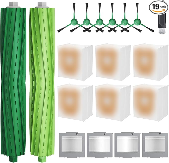 19-Pack Replacement Parts for iRobot Roomba Plus 504 Vac & Roomba Max 705 Vac Robot Vacuum, 504/705 Accessories Kit Include 2 Roller Brushes, 6 Dust Bags, 4 Filters, 6 Side Brushes, 1 Cleaning Brush