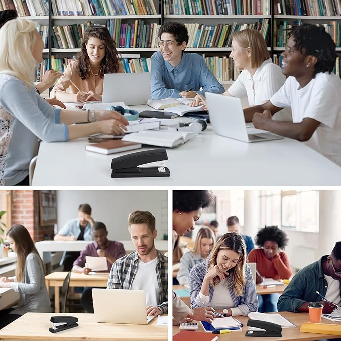 12 Pcs Staplers Metal Desktop Staplers Bulk Set for Office School Classroom Supplies with 2 Pcs Stapler Remover Puller, 8000 Pcs Staples 24/6mm Black