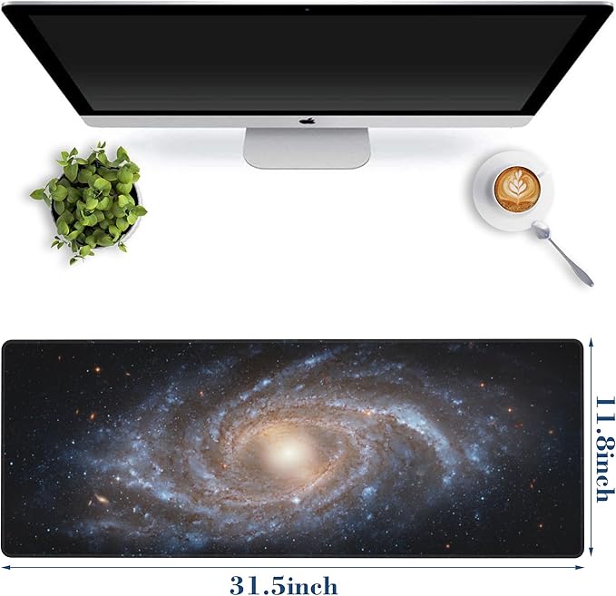 Large Gaming Mouse Pad for Desk Space Universe Galaxy Big Desk Mat Extended Mousepad with Stitched Edge and Non-Slip Base Long Computer Keyboard Mouse Mat for Home Office Work, 11.8 x 31.5 Inch
