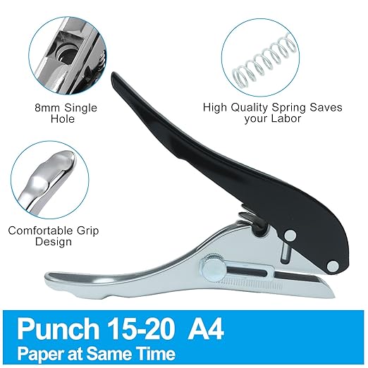 Hitefu 8MM Heavy Duty Single Hole Punch, Portable Long Hand Held Paper Punch for Tags, Cards, Plastic, Paper, Crafting & Office Use