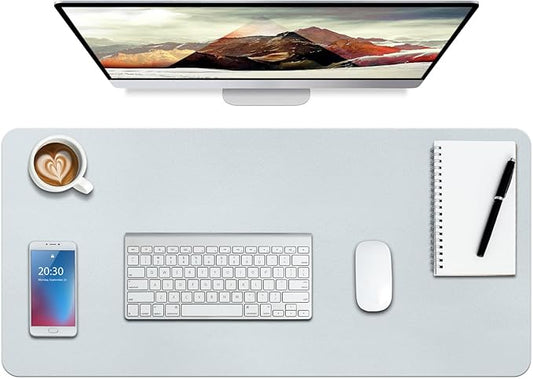 Boutilon Leather Desk Pad Protector,Non-Slip Mouse Pad,Laptop Desk Pad,Office Mouse Mat,Waterproof Leather Desk Blotter,Desk Writing Pad for Office and Home (S-Silver,24"x 14")