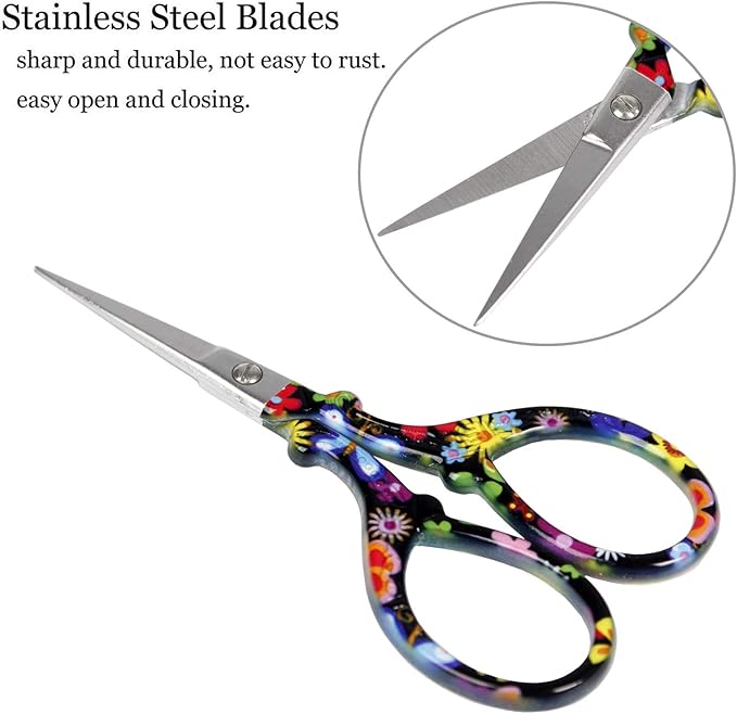 BIHRTC Little Sewing Scissors 4.5Inch Embroidery Scissors with Artificial Leather Cover Stainless Steel Scissor DIY Tools Dressmaker Small Shears for Handicraft DIY Tool Crafting Thread Art Work