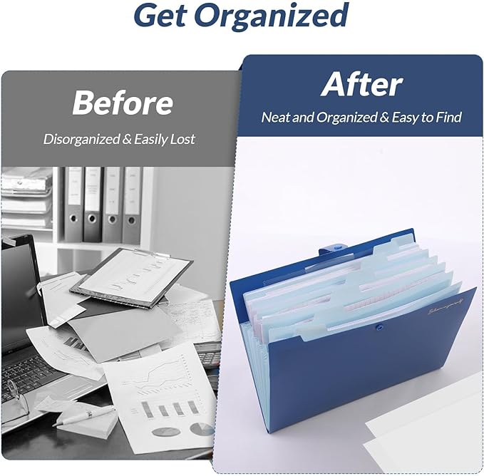 SKYDUE Expanding File Folder, Accordion File Organizer with 8 Pocket & Inner Card Pocket, Expandable Document Paper Receipt Holder for School Office Hospital, Letter/A4 Size Blue