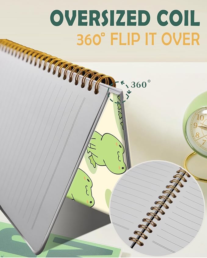 Ruled Spiral Writing Notebook,A5 Hardcover Lined College Journal for Women,Strong Twin-Wire Binding with Premium Paper,8.4" X 6",Perfect for School,Office,Home(Cute Frog Love)