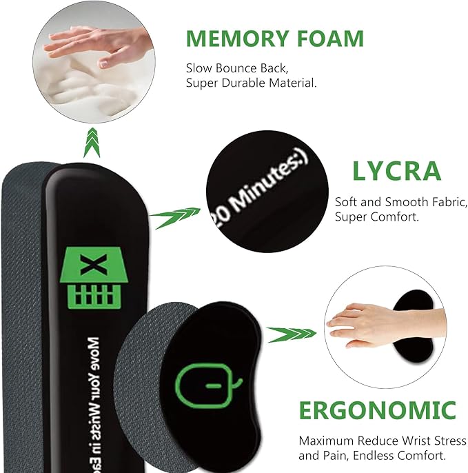 AIMSA Excel Shortcuts Cheat Sheet Mouse Pad, Large Keyboard Shortcut Keys Desk Mat+ Mouse Pad with Wrist Rest+ Keyboard Wrist Rest Support+ Coaster, Ergonomic Multifunctional Mousepad