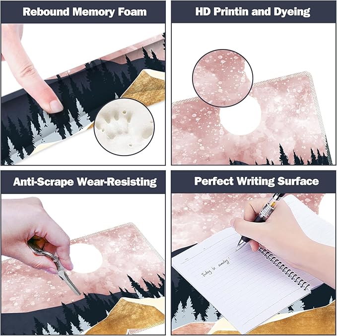 ARTSO Extended Gaming Mouse Pad Set, Keyboard Wrist Rest Support Pad + Wrist Cushion + XXL Large Mouse Pad + Coaster, Stitched Edge, Non-Slip, Memory Foam Desk Mat, Pink Abstract Mountain