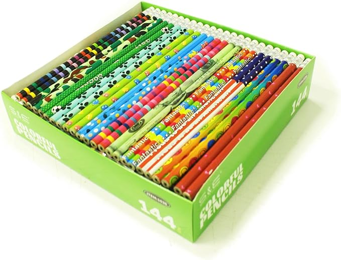 S & E TEACHER'S EDITION Assorted Colorful Pencils, Wooden Pencil with Eraser, Pencil Assortment, Novelty Awards & Incentives Pencils, 2 HB, Back to school, 12 Colors 288 pcs.