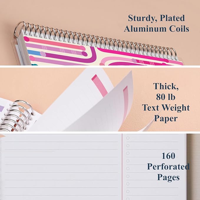 Erin Condren 8.5” x 11” Productivity Spiral Notebook, Lines & Checklist Layout with 80 Lb. Paper, Journey Cover, 160 Productivity Notebook Pages, Platinum Coil, Stickers Included