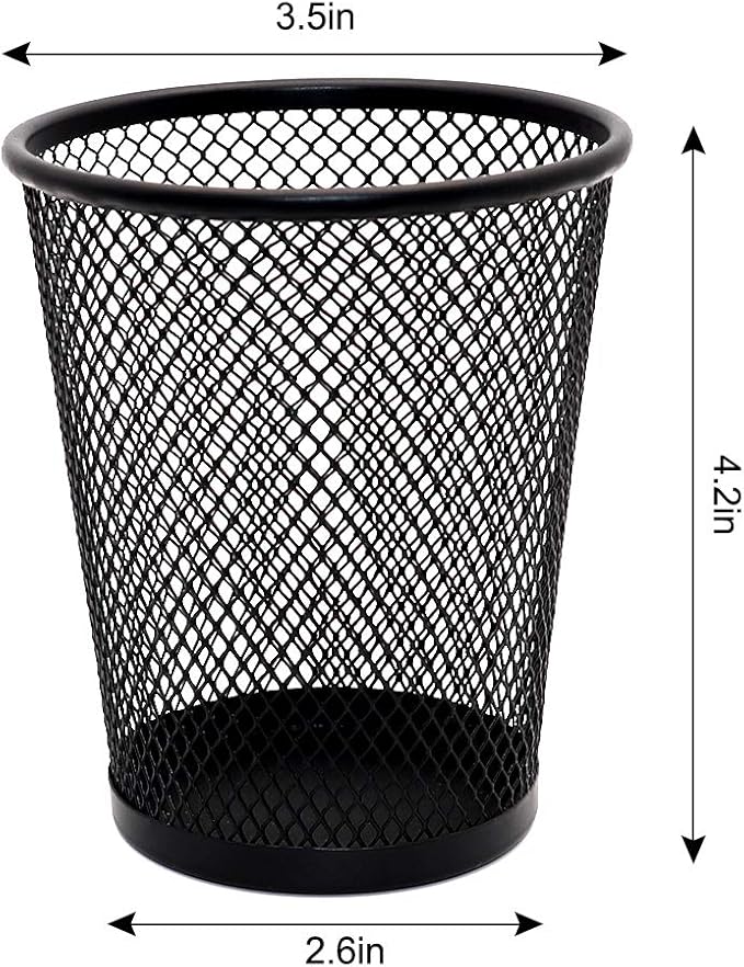4 Pack Pen Holder Metal Mesh Pencil Holders Round Shaped Pen Holders for Desk Office Wire Mesh Container Pen Organizer,Black