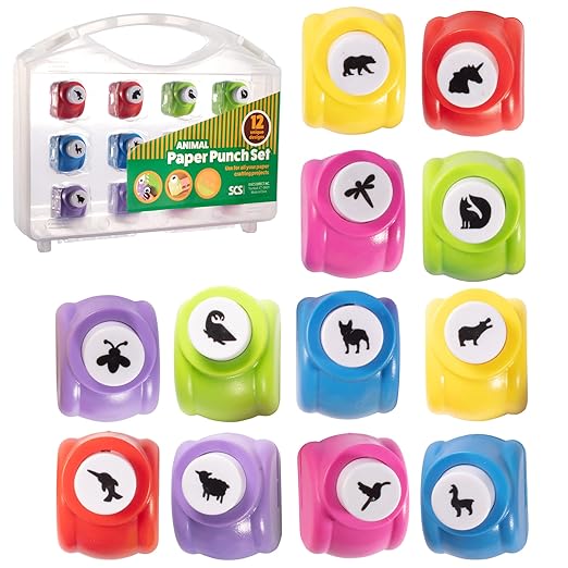 Scrapbook Paper Punchers - 12 Unique Animal Hole Punchers - Scrapbooking Supplies kit and Accessories, DIY Craft Card Making, Office Supplies, Gifts