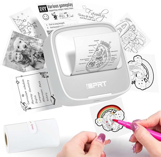 iDPRT Portable Sticker Maker Machine with 1 Roll Sticker Paper, Mini Printer Efficiently and Quickly, Thermal Printer for Study Notes, Pictures, DIY, Label, Free App with Multiple Templates, Grey