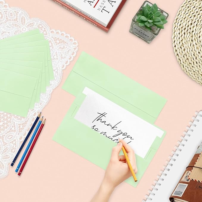 50 Pack #10 Business Envelopes, Light Green Standard Envelopes Self Seal, Letter Size Mailing Envelopes for Checks Letters Invoices Statements Christmas Birthday Graduation Wedding, 4 1/8 x 9 1/2 Inch