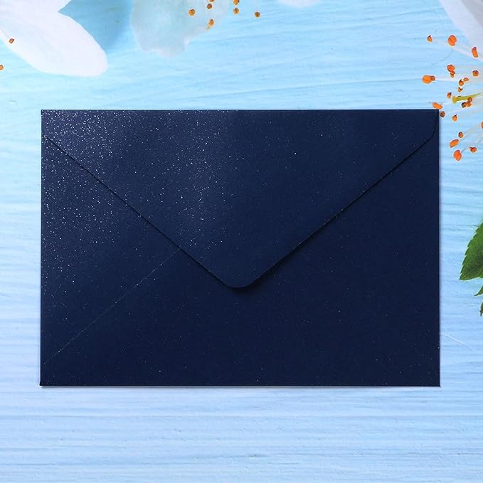 PONATIA 50 Pieces/Pack A7 Envelopes, 5.25 x 7.5'' Shiny Navy BlueEnvelopes for Invitations Cards, Perfect For 5x7'' Wedding Invitation Cards, Christmas Gift Cards Envelopes, 5x7'' Photograh