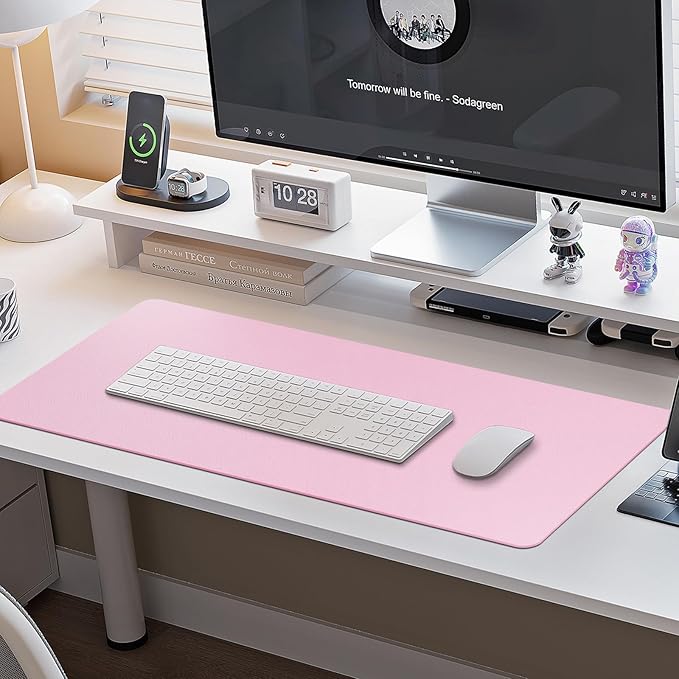 Boutilon Leather Desk Pad Protector,Non-Slip Mouse Pad,Laptop Desk Pad,Office Mouse Mat,Waterproof Leather Desk Blotter,Desk Writing Pad for Office and Home (M-Baby Pink,30"x14")