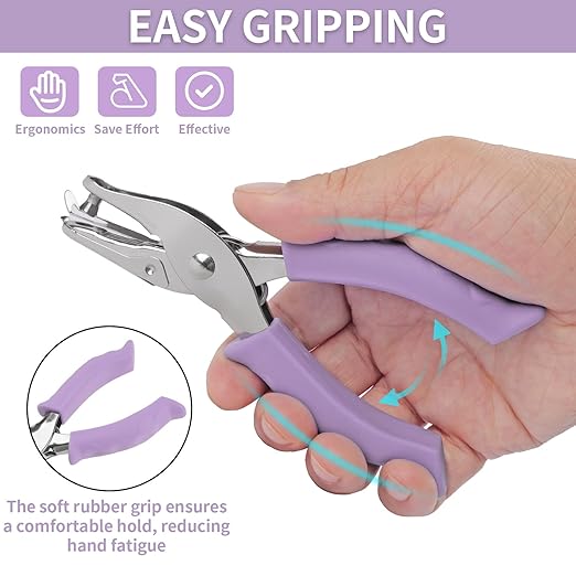 Single Hole Punch, 2 Pcs Hand Hole Puncher with Soft Grip Handle, 1/4" and 1/8" Small Hole Paper Punch for Crafts, Scrapbooks, 6 Sheets Capacity, Tags, Tickets - Purple
