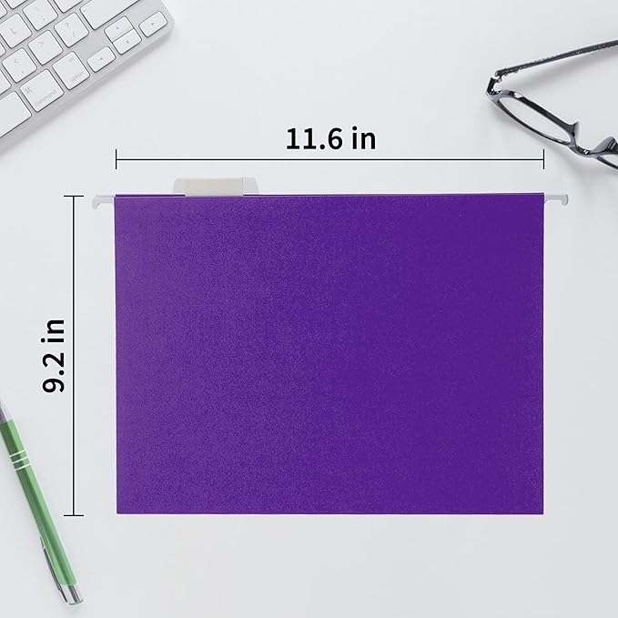 Purple Hanging File Folders,50 Packs Letter Size File Folder,Designed for Bulky Files,Filing Cabinet,1/5 Adjustable Tabs for Office,School,Home
