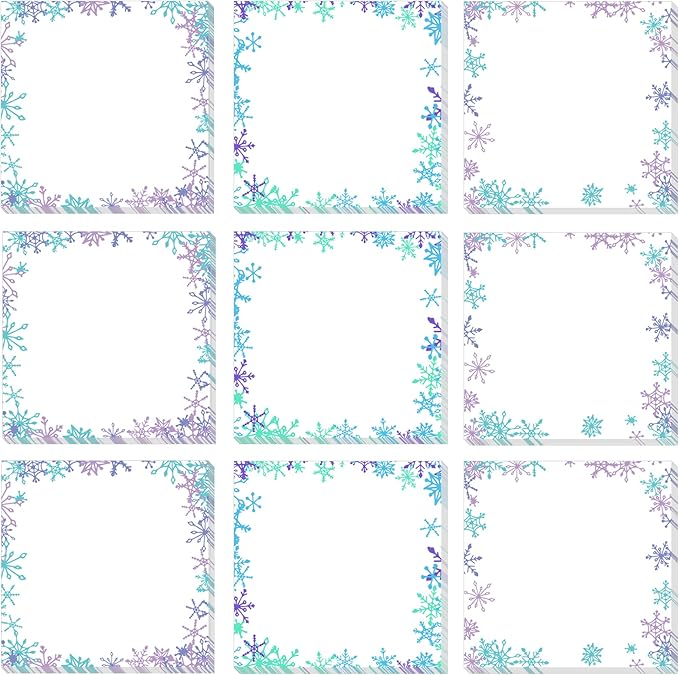 9 Pieces Christmas Sticky Note Christmas Snowflake Note Pads 450 Pieces of Self Adhesive Notebook Removable Memo Pads, 50 Sheets Each for Christmas School Office Home Students Teachers Presents