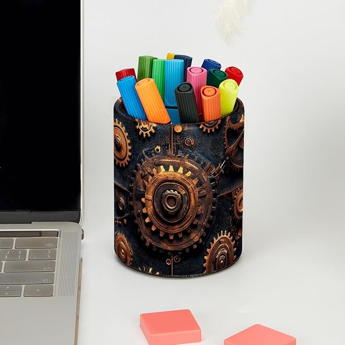 Pen Holder for Desk, Steampunk Gears background (2) Pencil Holder Pen Cup Marker Holder Makeup Brush Holders, Desk Accessories & Workspace Organizers for Home, School & Office