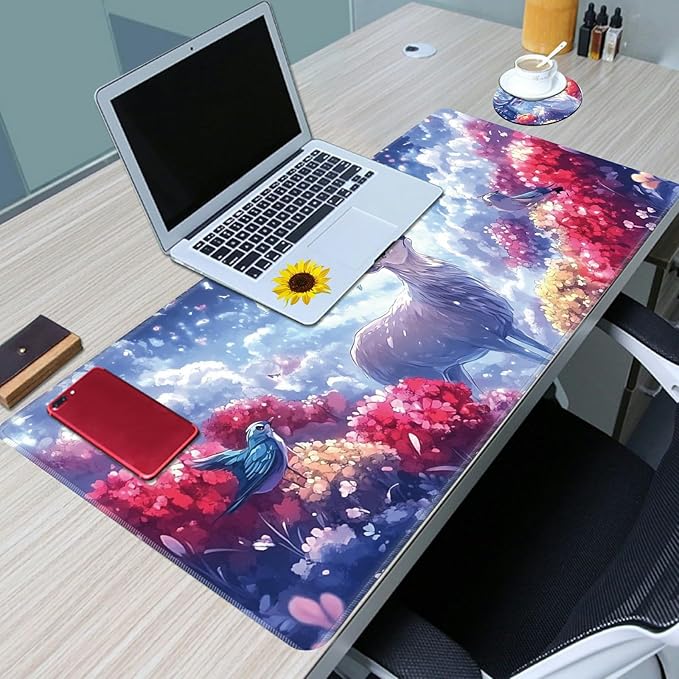 Desk Mat Large Gaming Mouse Pad (31.5x11.8 inch) with Stitched Edges, XL Mouse Pad +Coaster, Extended Mouse Mat Keybroad Mousepad Non-Slip Rubber for Gamer Men Women, White Deer