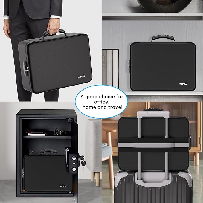 ENGPOW File Organizer Bag with 13 Pocket Accordion File Folder, Fireproof Document Organizer with Lock& Labels,Multi-Layer Portable Home Travel Safe Storage Box for Important Documents,Files and More