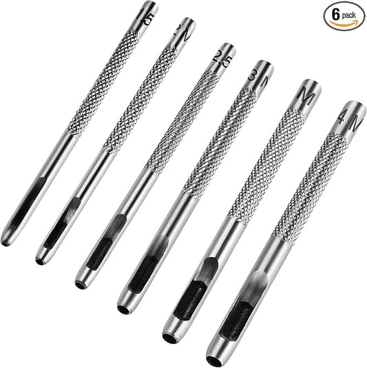 6PCS Hollow Leather Hole Punch Set (1.5mm-4mm) for Belts, Watch Bands, Leather Craft, Round Hole Punch Tool for Belt, DIY, Leatherworking, Repair Tools -ASONTAO