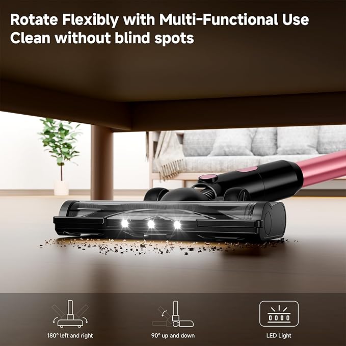 Vaconly Cordless Vacuum Cleaner, 38Kpa Powerful Stick Vacuum Cleaner with 45mins Rechargeable Battery, LED Anti-Tangle Brush, 8-in-1 Handheld Vacuum Cleaners for Home/Pet Hair/Carpets/Floors, N506